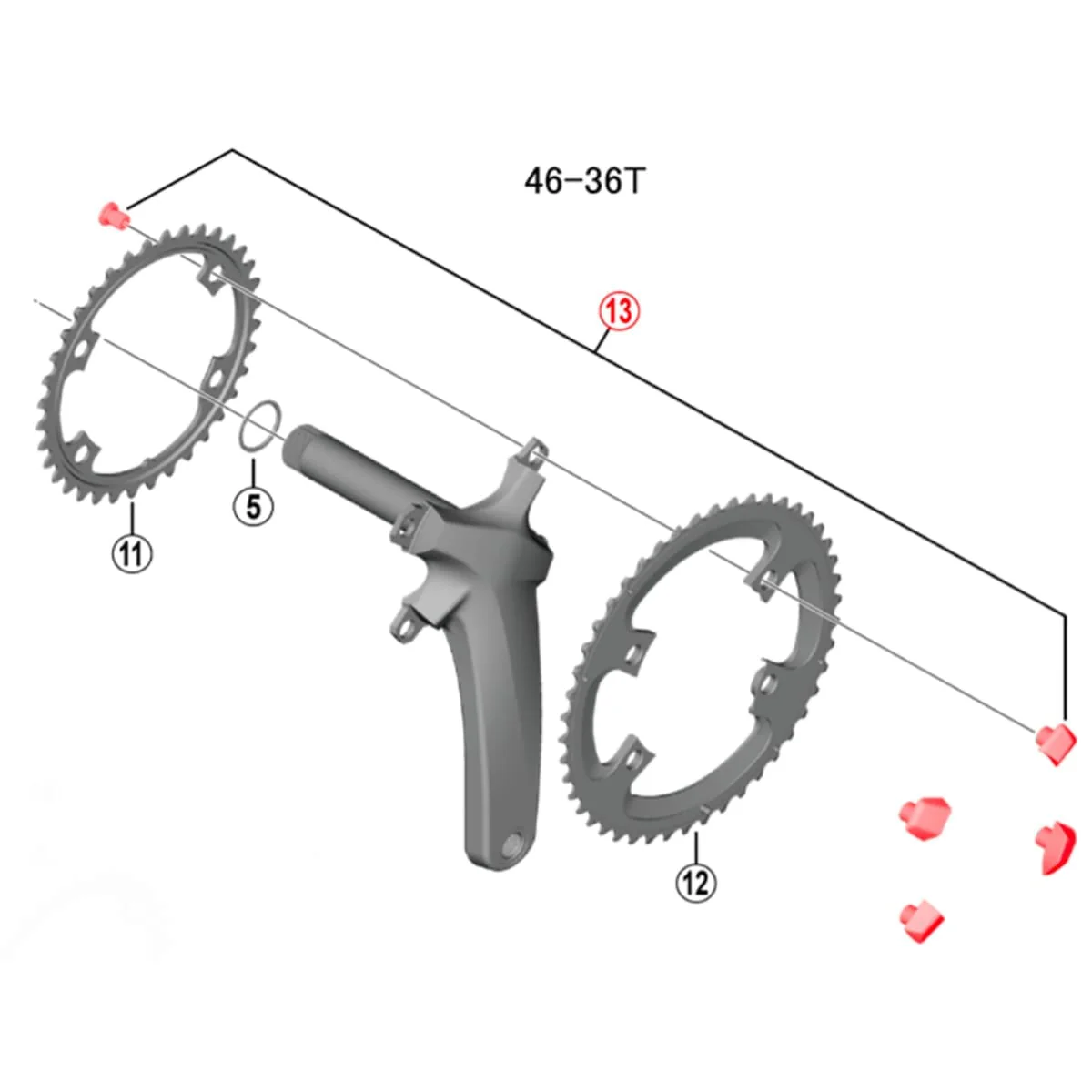 4 Schrauben und Kamine für SHIMANO ULTEGRA FC-R8000 Tretlager 46-36 Kombination