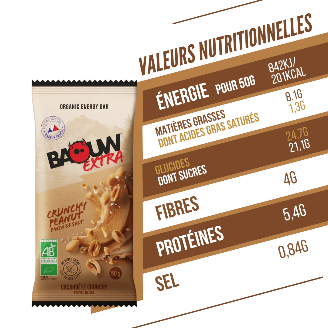 Energieriegel BAOUW BIO EXTRA Erdnuss Crunchy (50g) - Image 2
