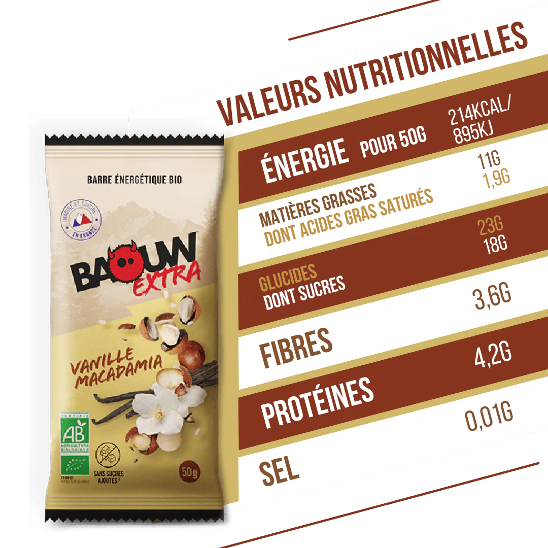 Energieriegel BAOUW BIO EXTRA Vanille-Macadamia (50g) - Image 4