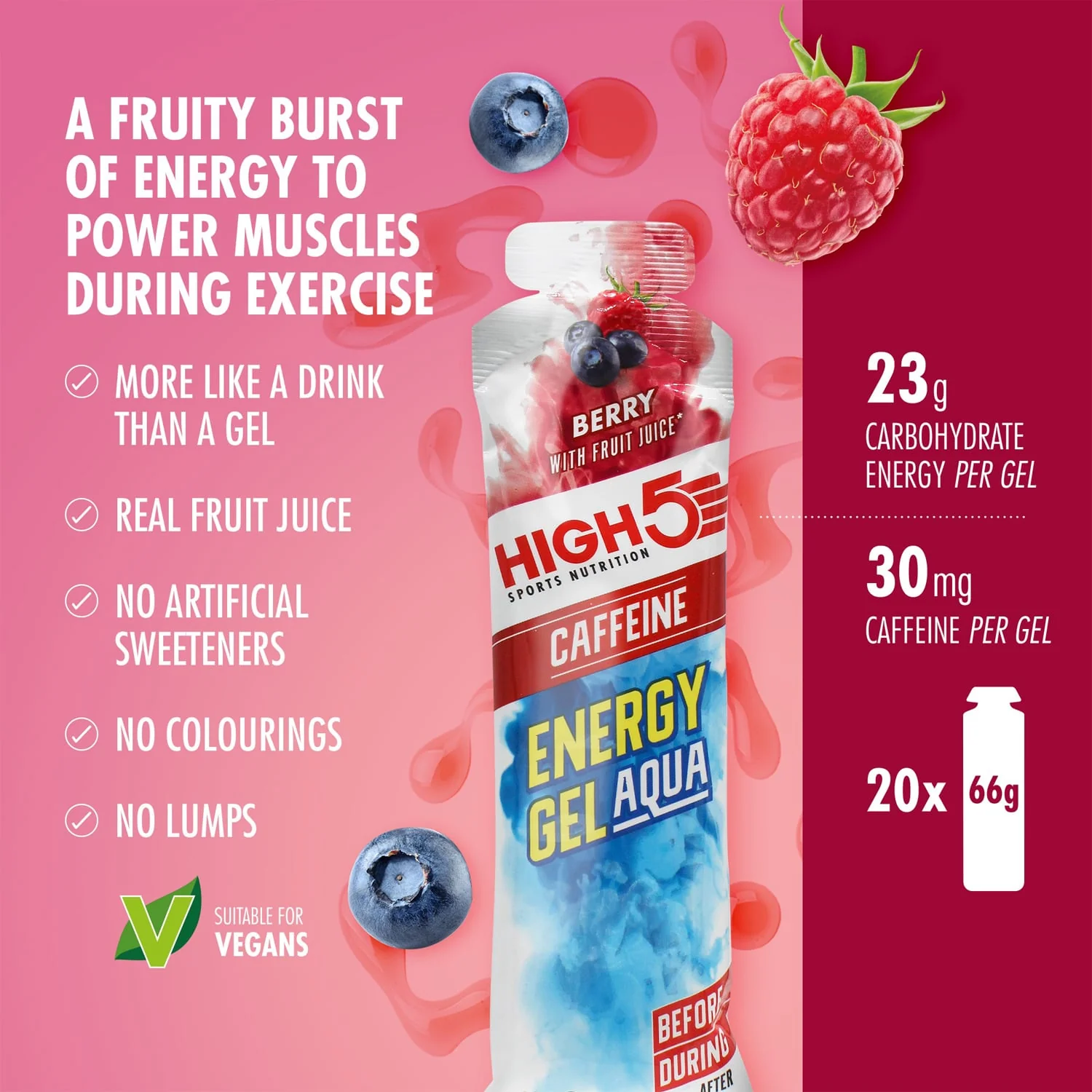 Energy Gel HIGH5 ENERGY GEL Aqua Caffeine (66g) Früchte Rot - Image 2