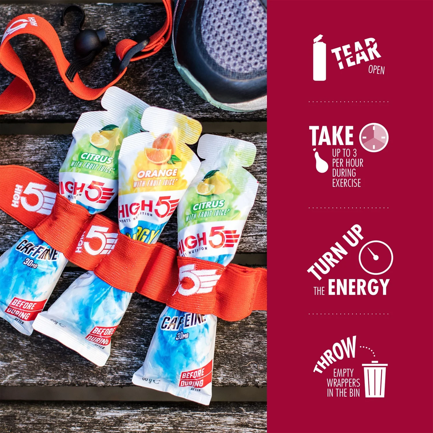 Energy Gel HIGH5 ENERGY GEL Aqua Caffeine (66g) Früchte Rot - Image 4