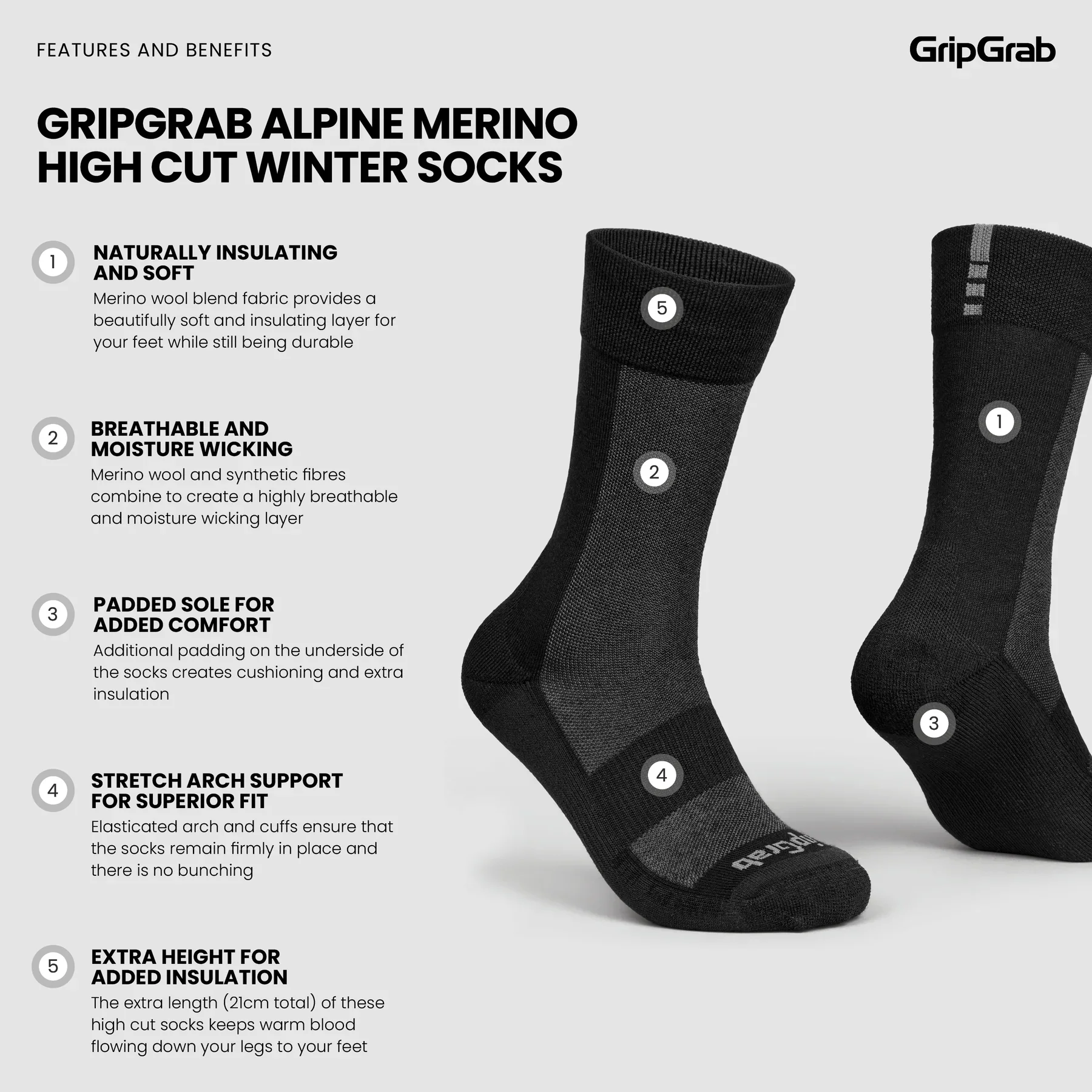 GRIPGRAB ALPINE MERINO HIGH Socken Schwarz - Image 6