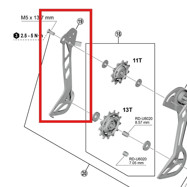 Interne SGS SHIMANO RD-U8020/U6020 Schaltauge für den Hinterbau