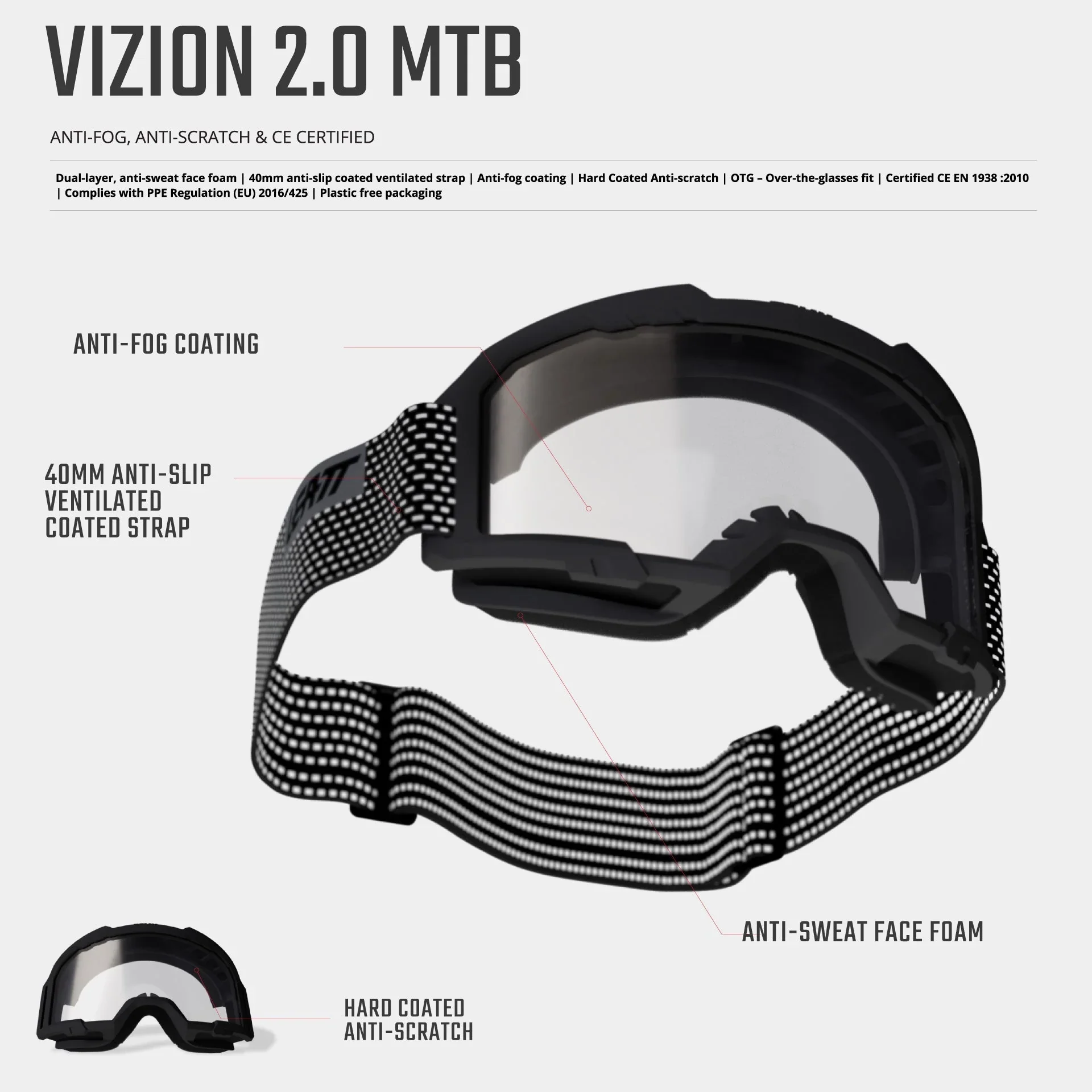 LEATT VIZION 2.0 MTB Maske Schwarz Transparente Scheibe - Image 2