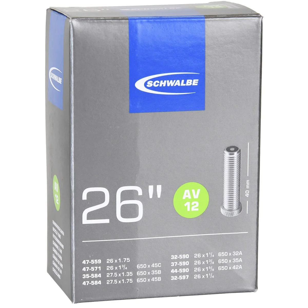 Fahrradschlauch SCHWALBE STANDARD AV 12 26x1.75 Butyl Schrader 40 mm