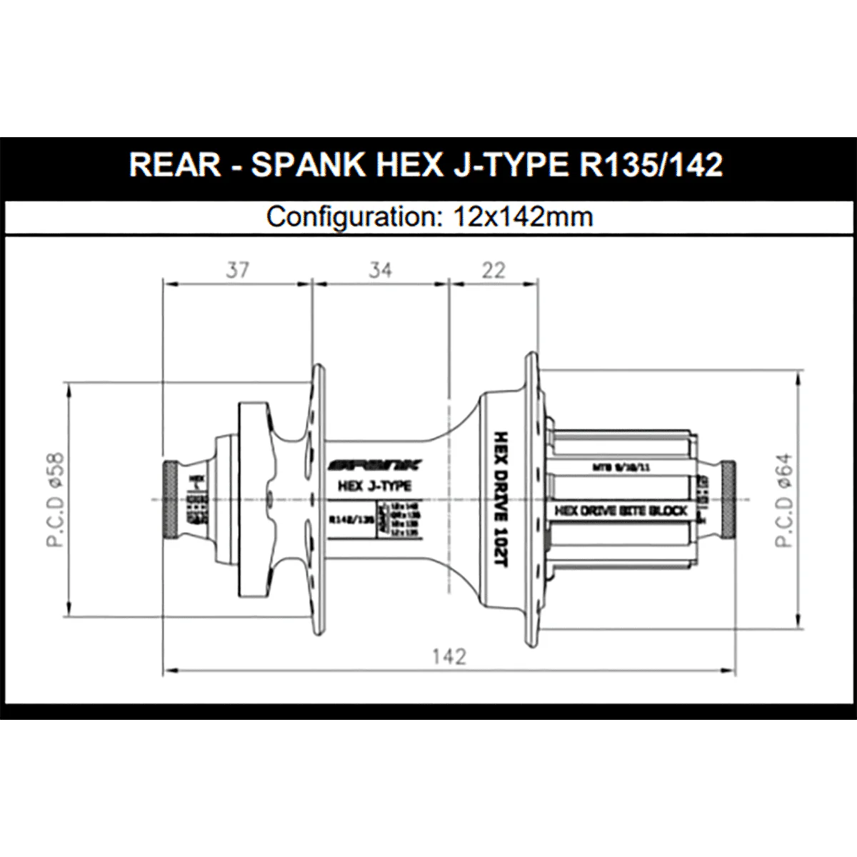 Nabe Hinten SPANK HEX DRIVE 102T 12x135/142 mm - Image 5
