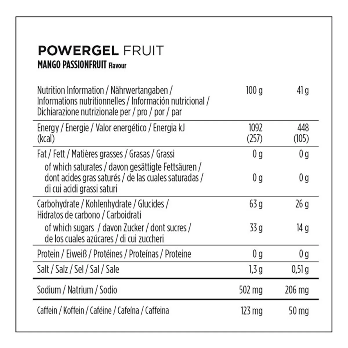 POWERBAR POWERGEL FRUIT Energy Gel (41g) Mange Passion Koffeinhaltig - Image 2