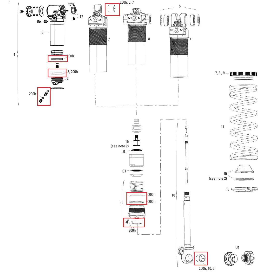 Wartungskit 200 h/An ROCKSHOX SUPER DELUXE COIL B1 (2023+)/DELUXE COIL B1 (2023+)