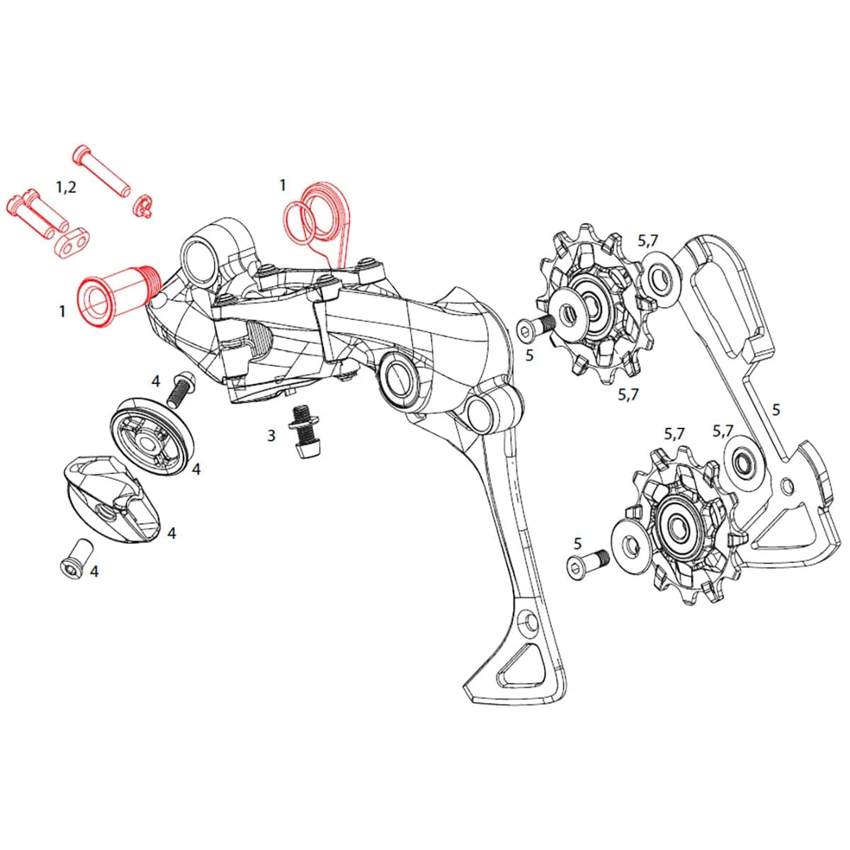 SRAM X01 DH 10V #11.7518.033.001 Befestigungsschrauben und Stopper für das hintere Schaltwerk