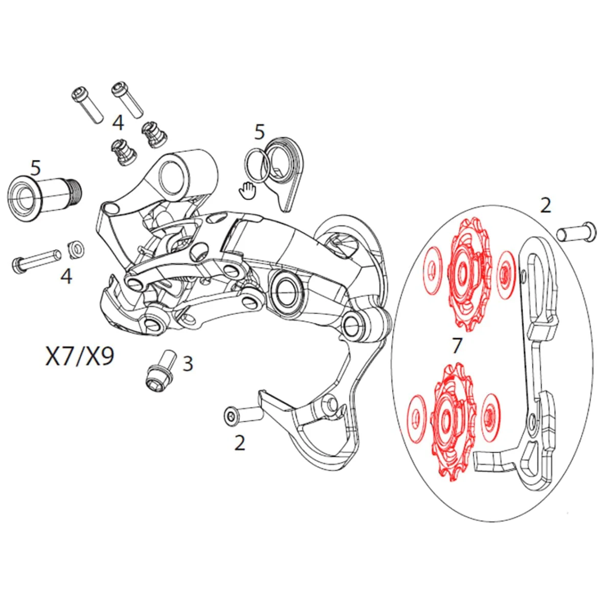 SRAM X9/X /GX Type 2 2x10V hintere Schaltwerksrollen (x2) - Image 2