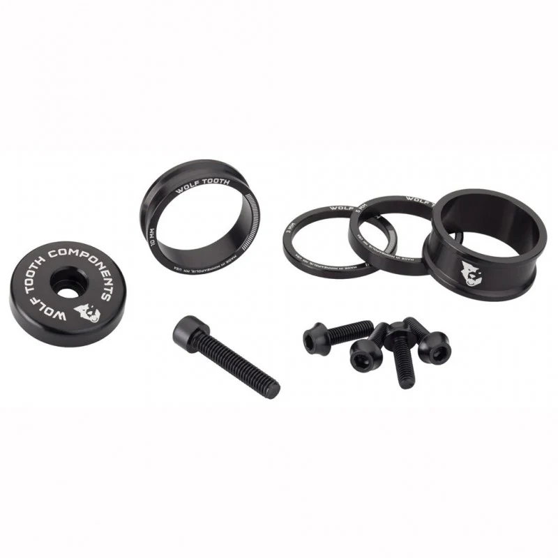 Kit mit Distanzstücken. Vorbaukappe und Schraube WOLFTOOTH BLING KIT Schwarz